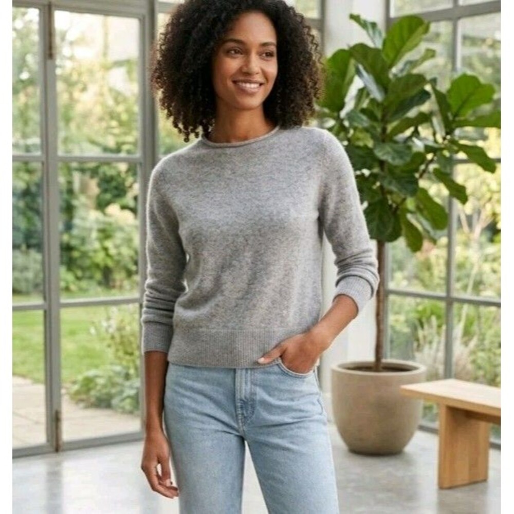 Quince Blouse 100% Mongolian Cashmere Sweater Size L Gray